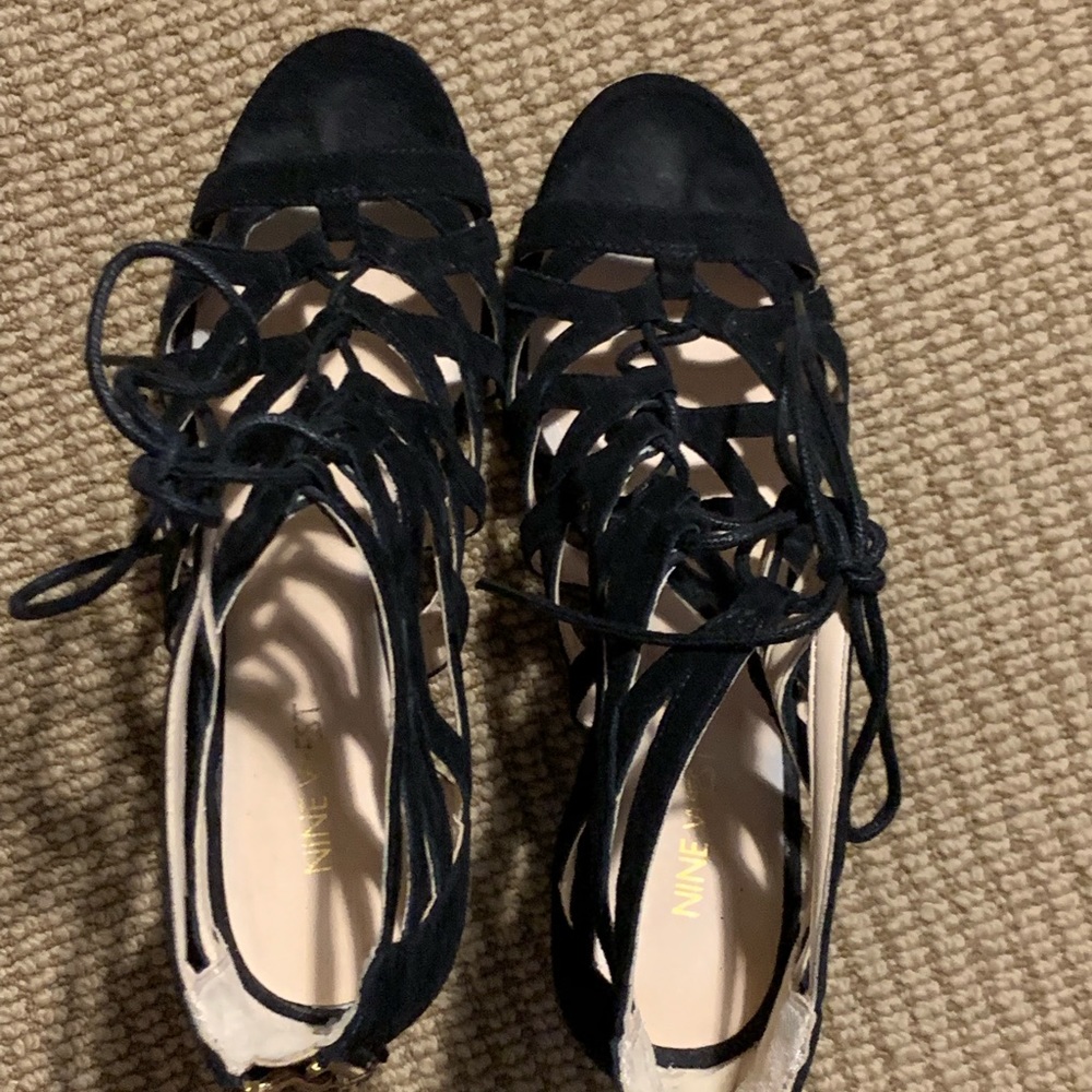 Black suede cage sandal